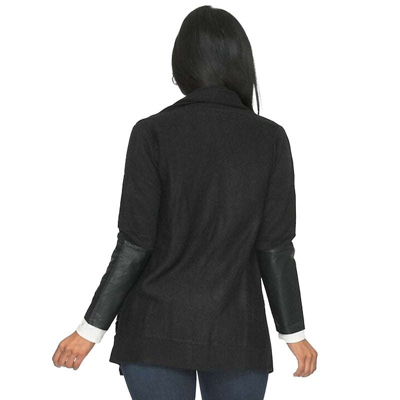 Black Leather Sleeve Cardigan Sweater