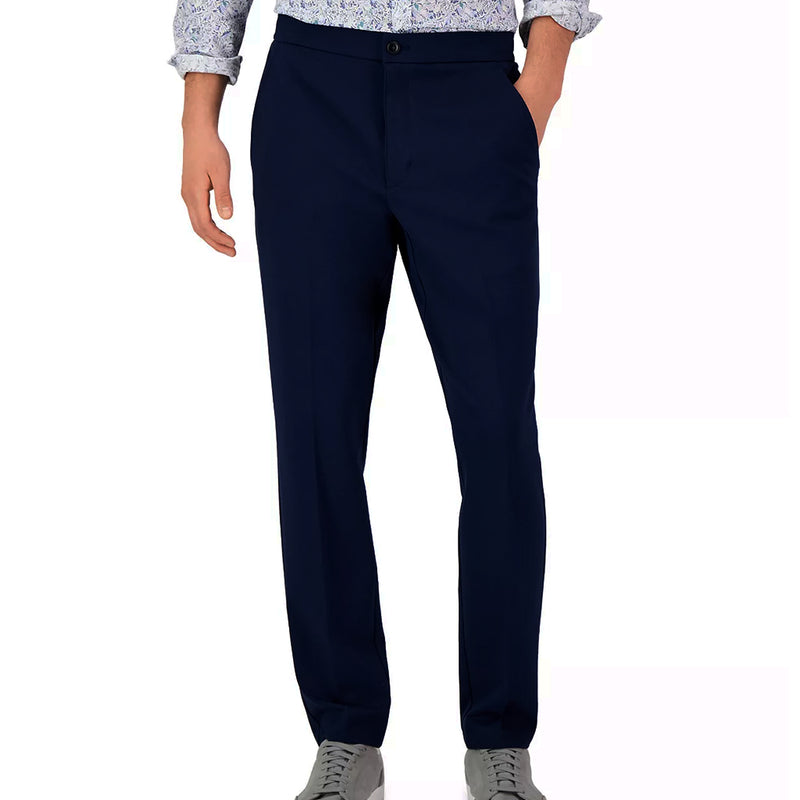 Navy Blue Regular-Fit Solid Tech Pants