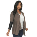 Taupe Leather Sleeve Cardigan Sweater