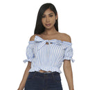 Blue Off The Shoulder Crop Top w/ Tie