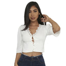 White V-Neck Crop Top