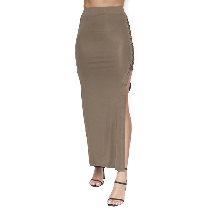Olive Side Slit Skirt