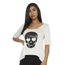 White Sequin Skull Top