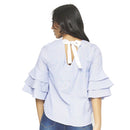 Blue Ruffle Sleeve Top