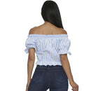 Blue Off The Shoulder Crop Top w/ Tie