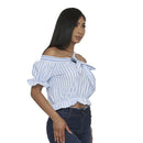 Blue Off The Shoulder Crop Top w/ Tie